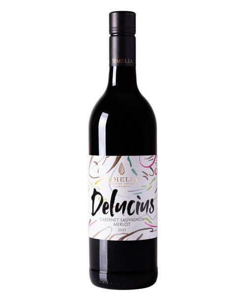 Wine bottle labeled 'Delucius' on a white background