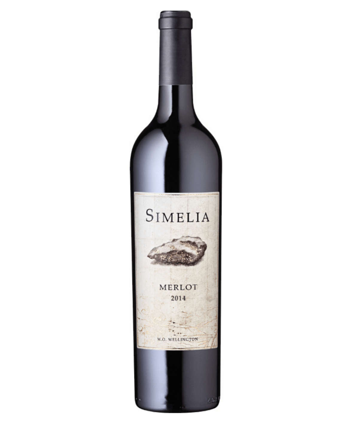 Simelia Merlot 2014 wine bottle on a white background