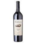 Wine bottle with 'Simelia Syrah 2013' label on a white background